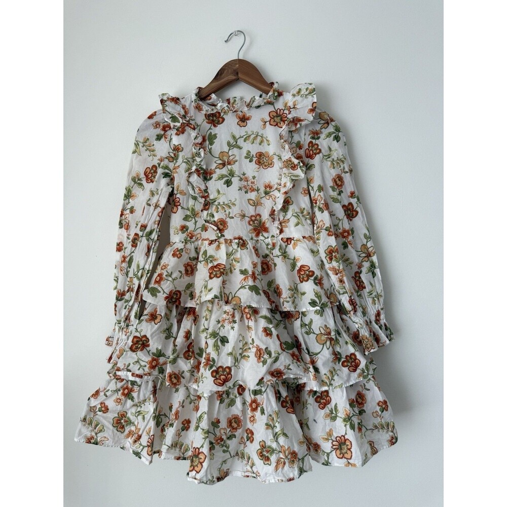 Janie and Jack Girls Size 14 Floral Tiered Ruffle Cotton Dress Long Sleeve